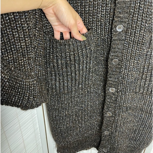 Michael Kors Collection Metallic Ruffle Cardigan Chocolate Brown Size S NWT - Picture 6 of 13